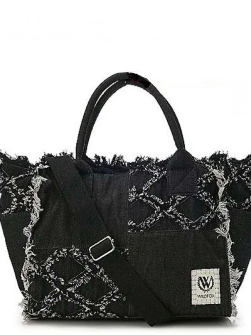 Wildfox patchwork denim tote frayed fringe detail black bag NWT NIP + free gift